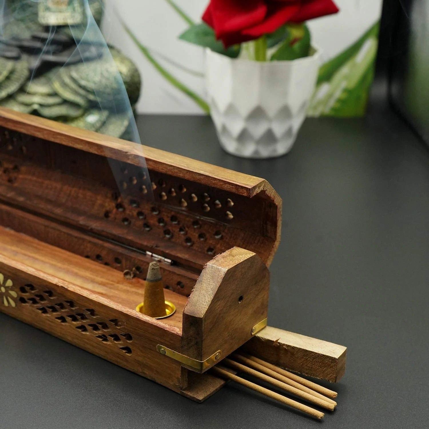 Decorative Hand-Carved Wooden Incense Stick Holder - Pure Wood Creation